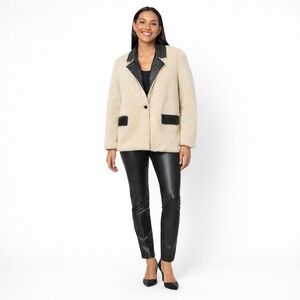 WeWoreWhat Womens Oversized Faux Fur Blazer Jacket Small Ivory Vegan Leather NWT